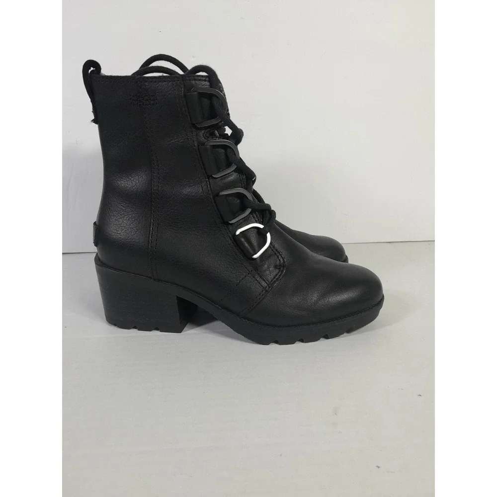 Sorel Cate Lace Bootie Black Waterproof Leather Women Sz 5